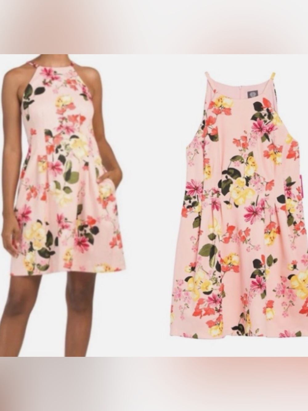 VINCE CAMUTO Womens Mini Light Pink Floral Halter Scuba Summer Dress Size 6P NEW